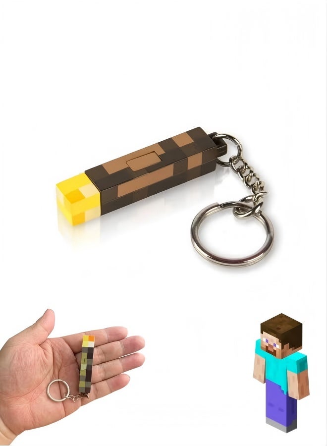 Minecraft Torch LED Keychain Night Light – Single Color USB Rechargeable Mini Torch Key Ring, Portable Bedside Lamp for Kids & Gaming Room Decor - Image 1